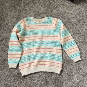Vintage, Handmade Women’s Knit Wool Sweater with Colorful Stripes XS/S
